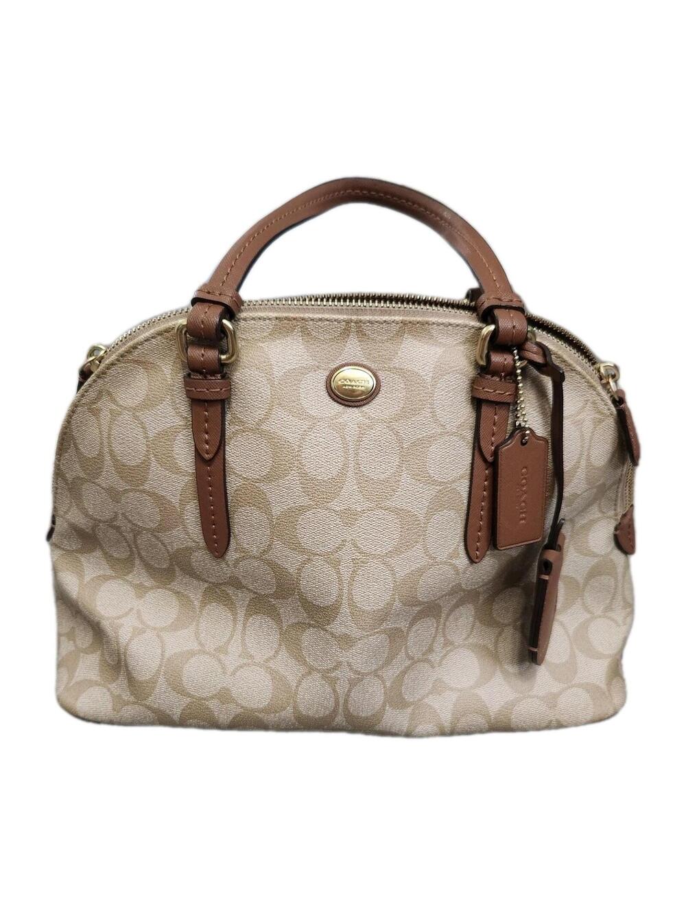 Coach Peyton Signature Cora Domed Satchel in khaki canvas Brown Bag Purse